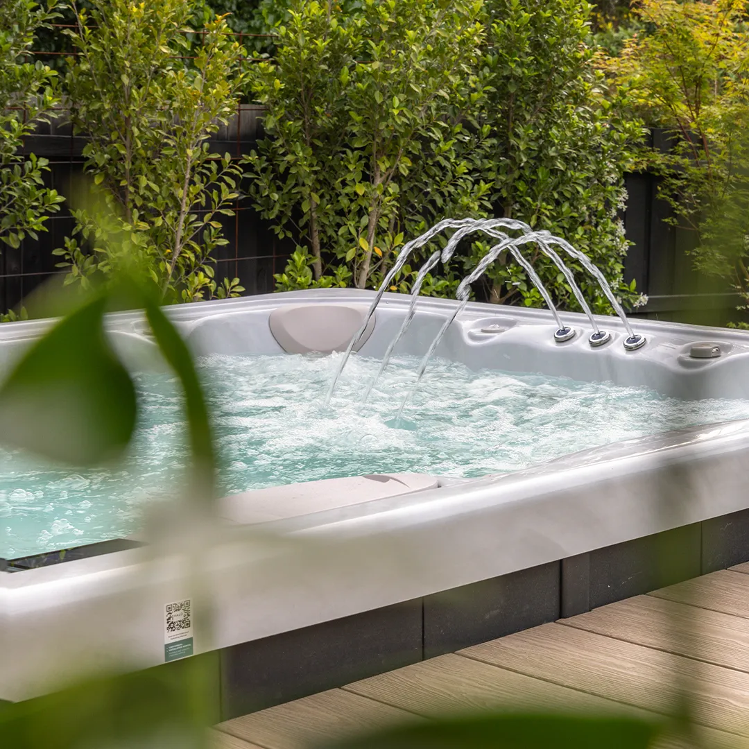 Halo spa in a nice green backyard