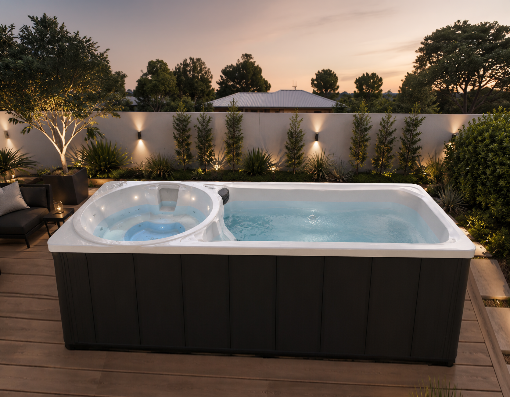 The Daylesford is a pool and spa combination with a raised circular spa from Summertime Pools