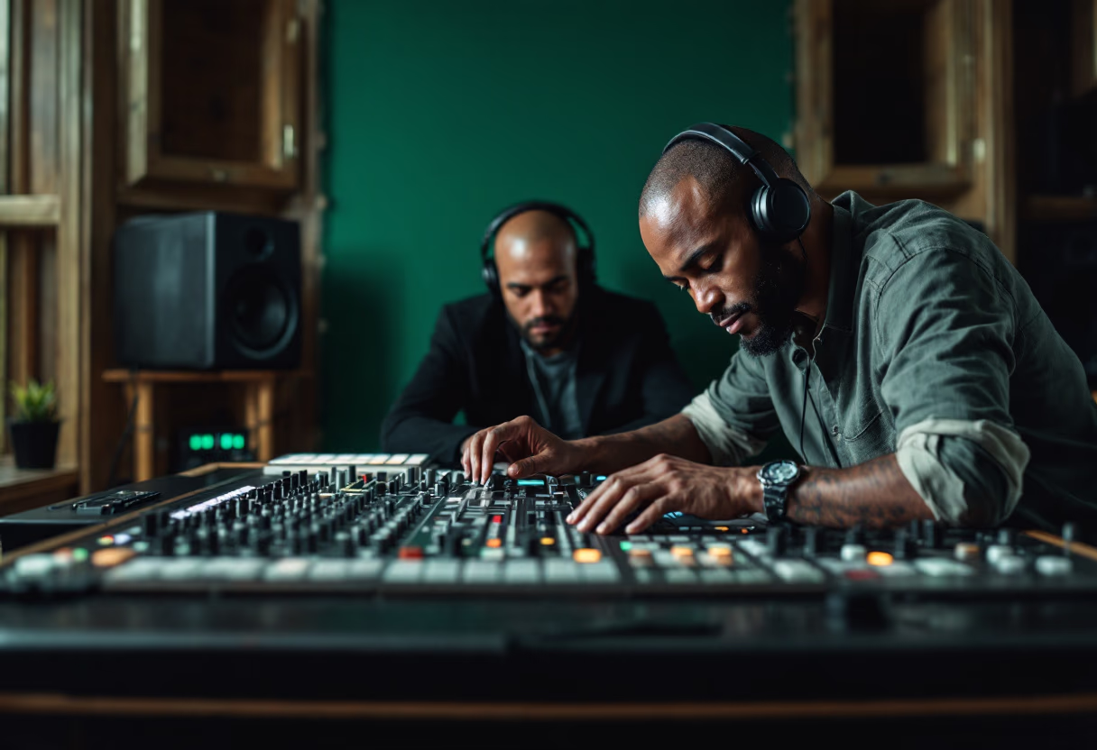 image of music producer at a console
