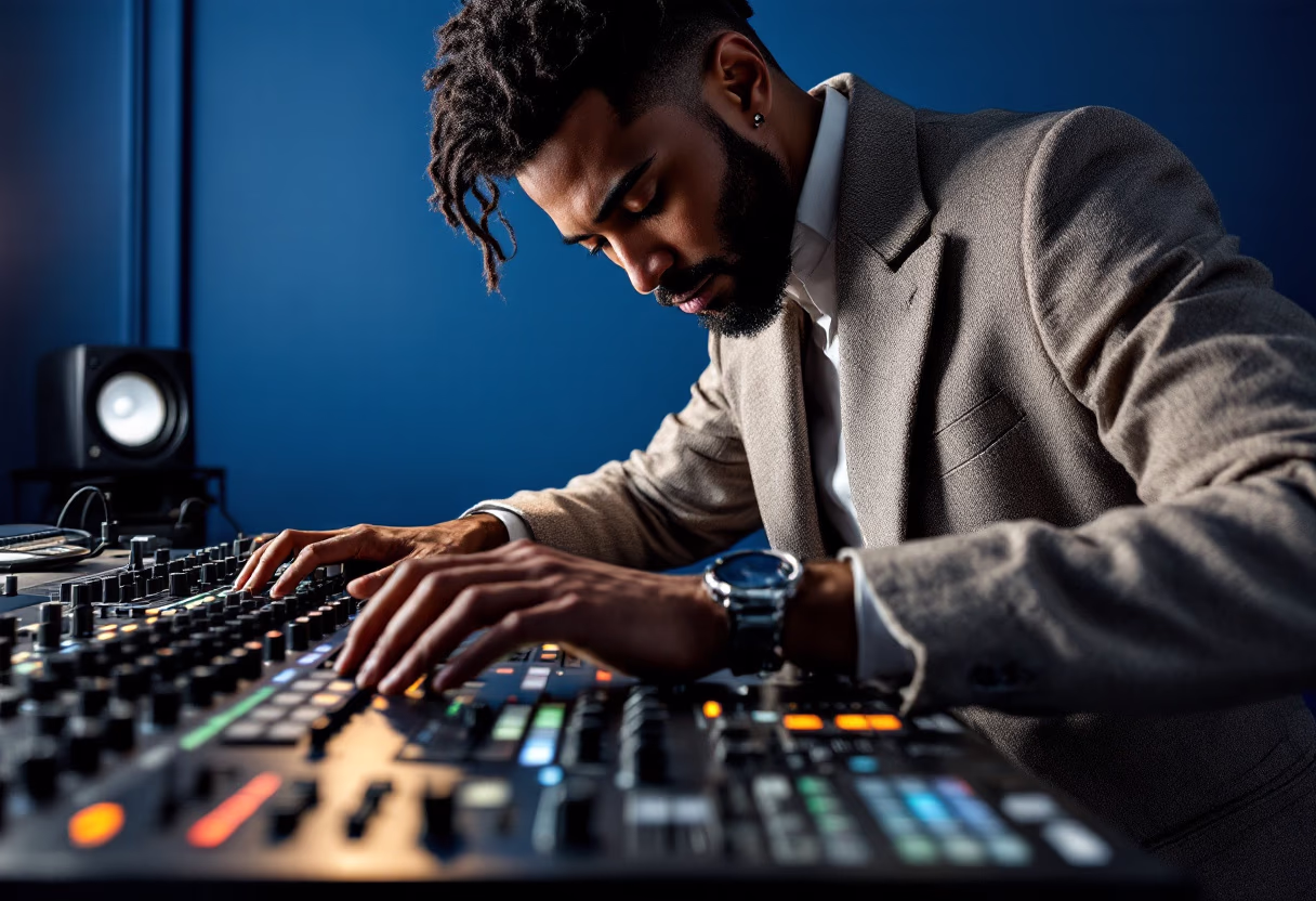 image of music producer at a console