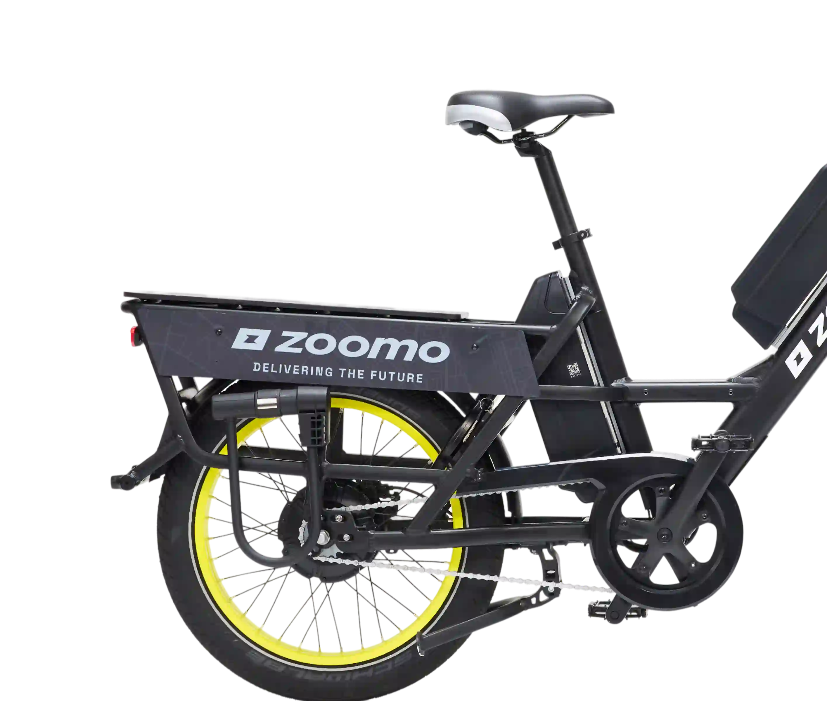 A side view of the Zoomo Family cargo e-bike.