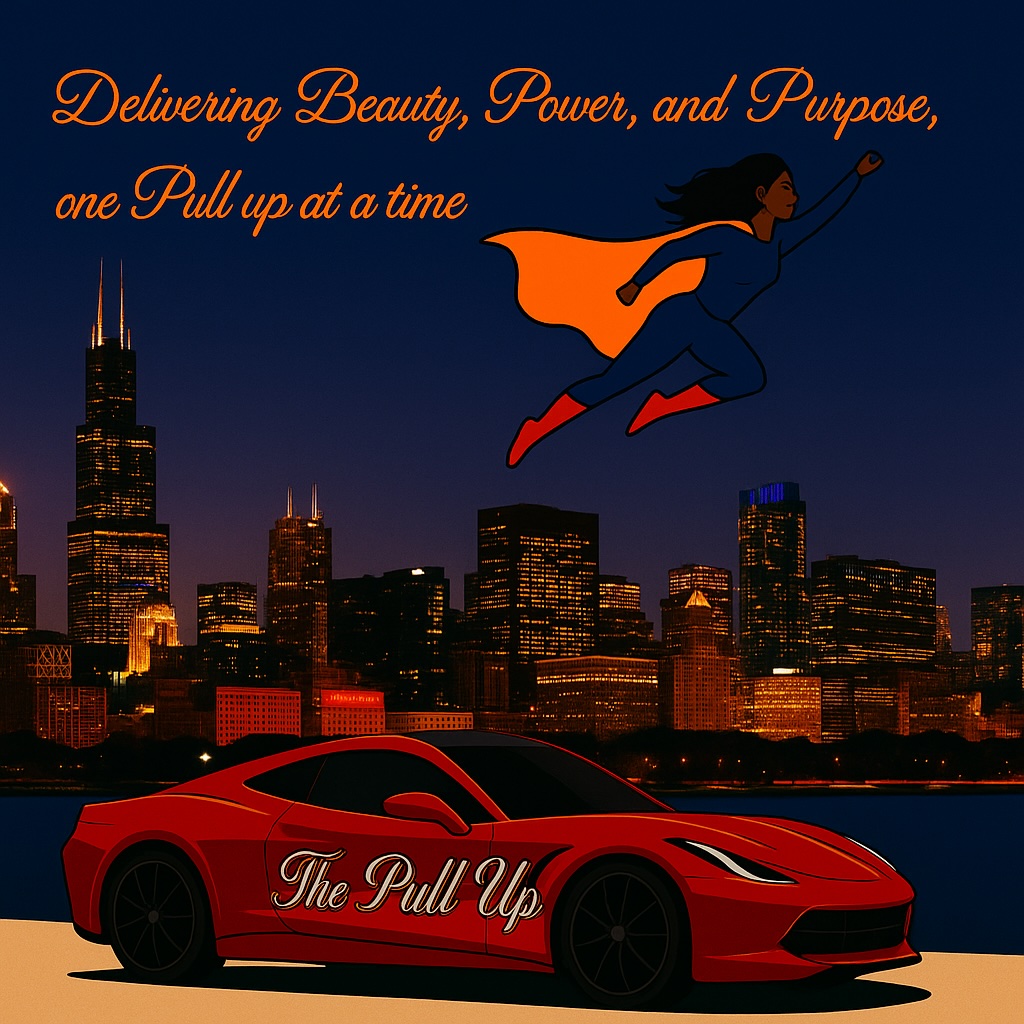 Red sports car with The Pull Up text