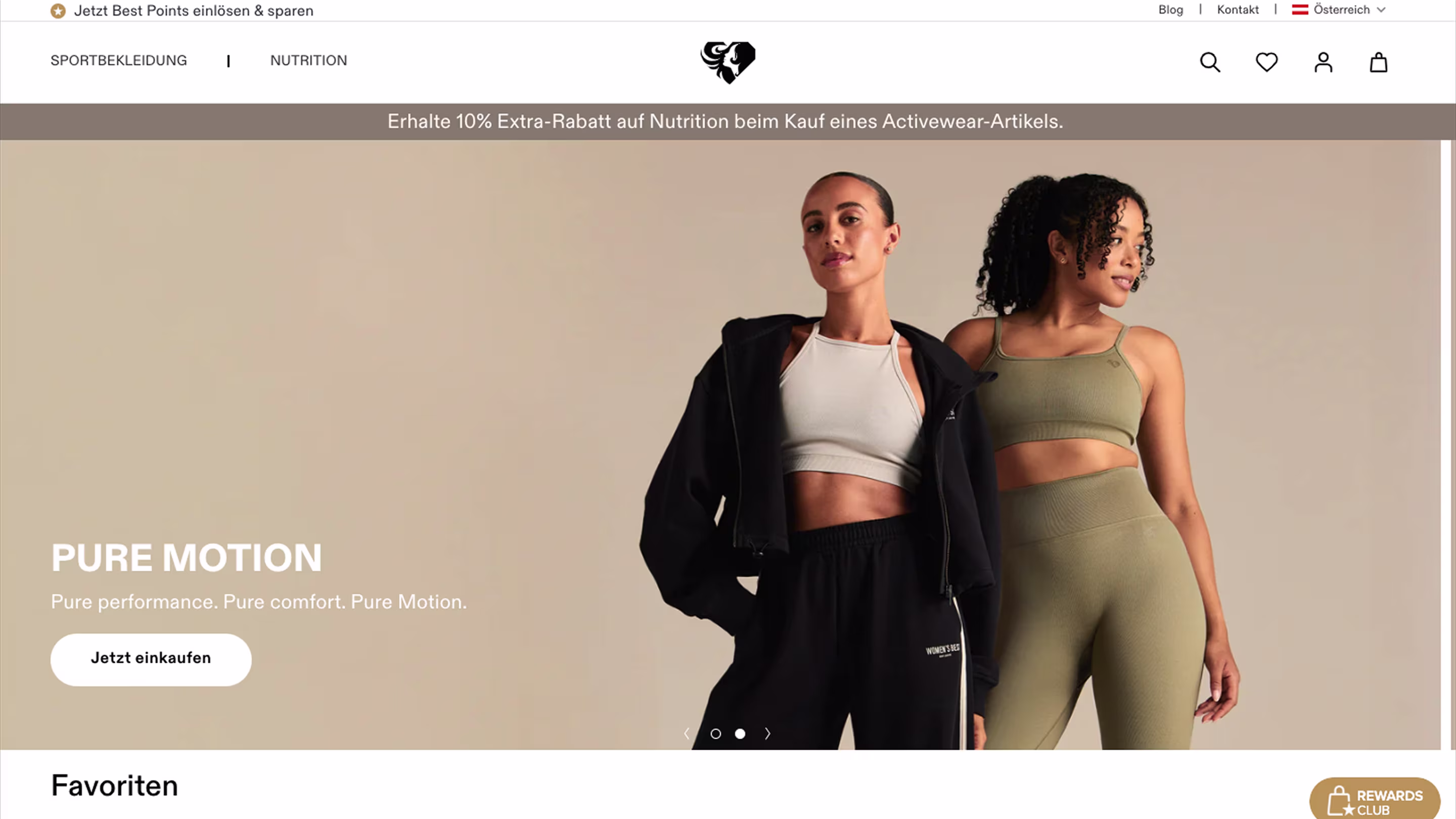 Screenshot von der Women's Best Website - Above the Fold