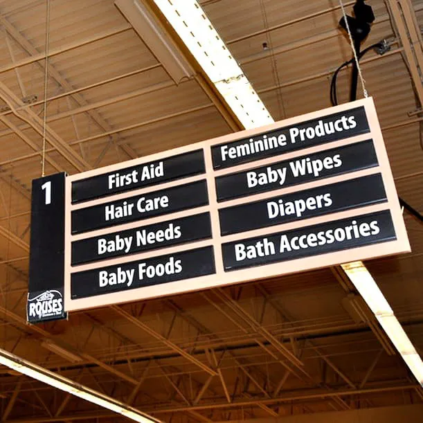 Indoor Martino Signs awning displaying store section signs in Philadelphia, PA