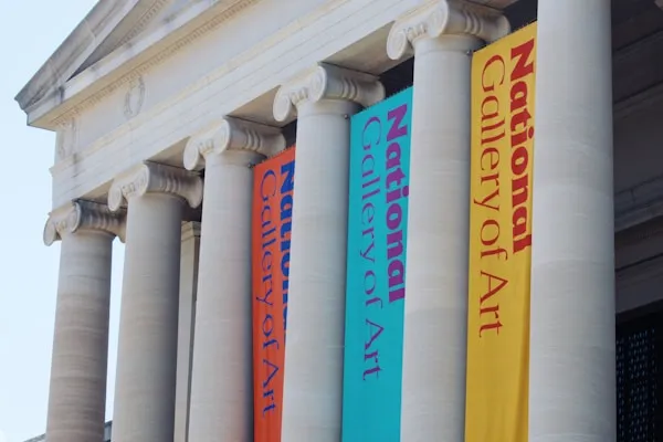 Martino Signs' colorful exterior banners on Philadelphia National Gallery of Art columns