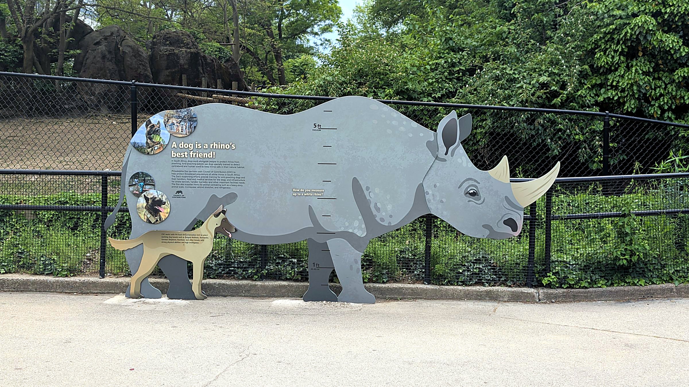 14 foot rhino post and panel sign at the Philadelphia Zoo, fabricated by Martino Signs