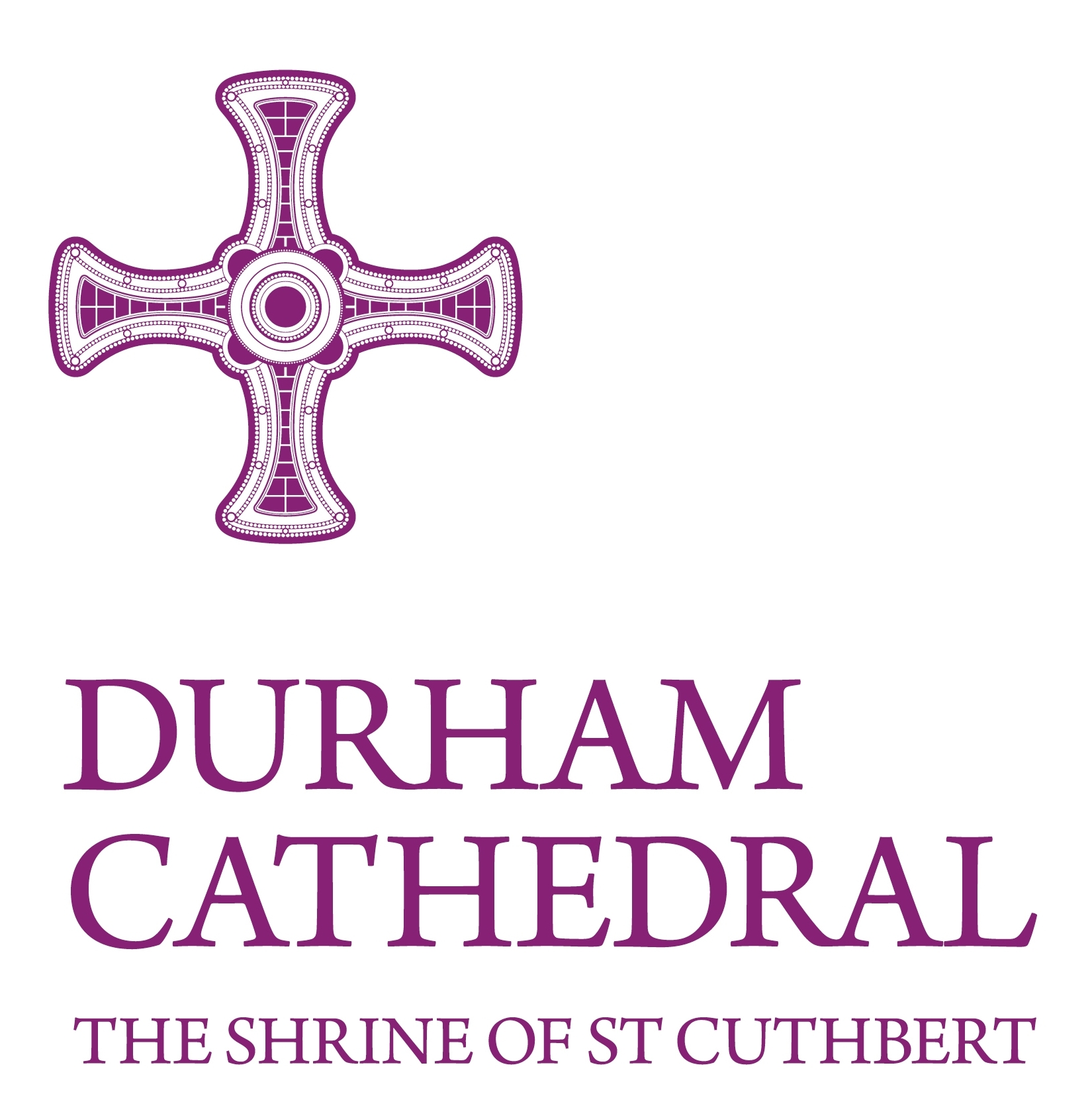 Logo of Durham Cathedral with a decorative purple cross and text reading 'Durham Cathedral The Shrine of St Cuthbert'.