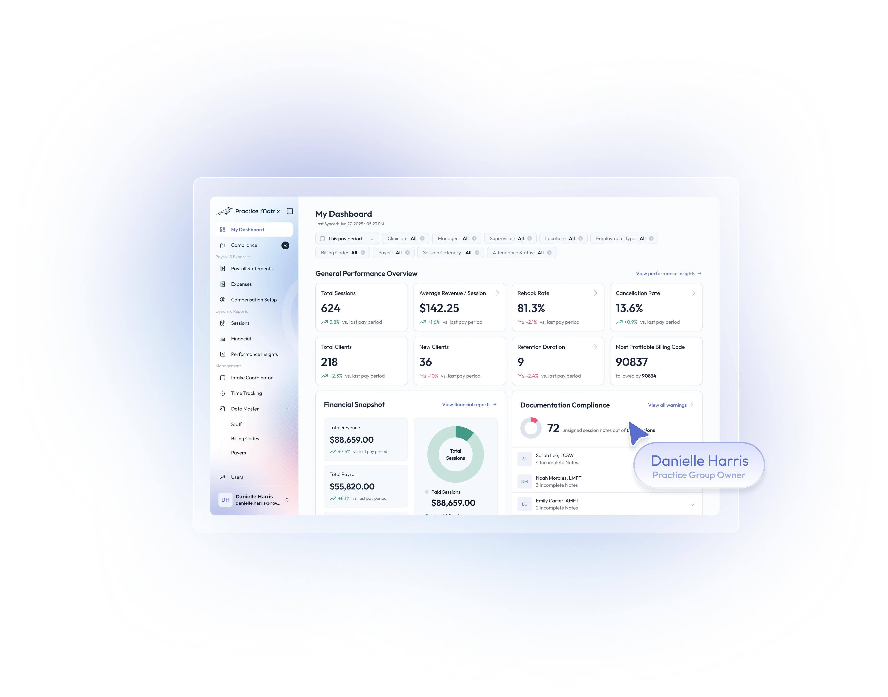 Screen from the platform with my dashboard for owners