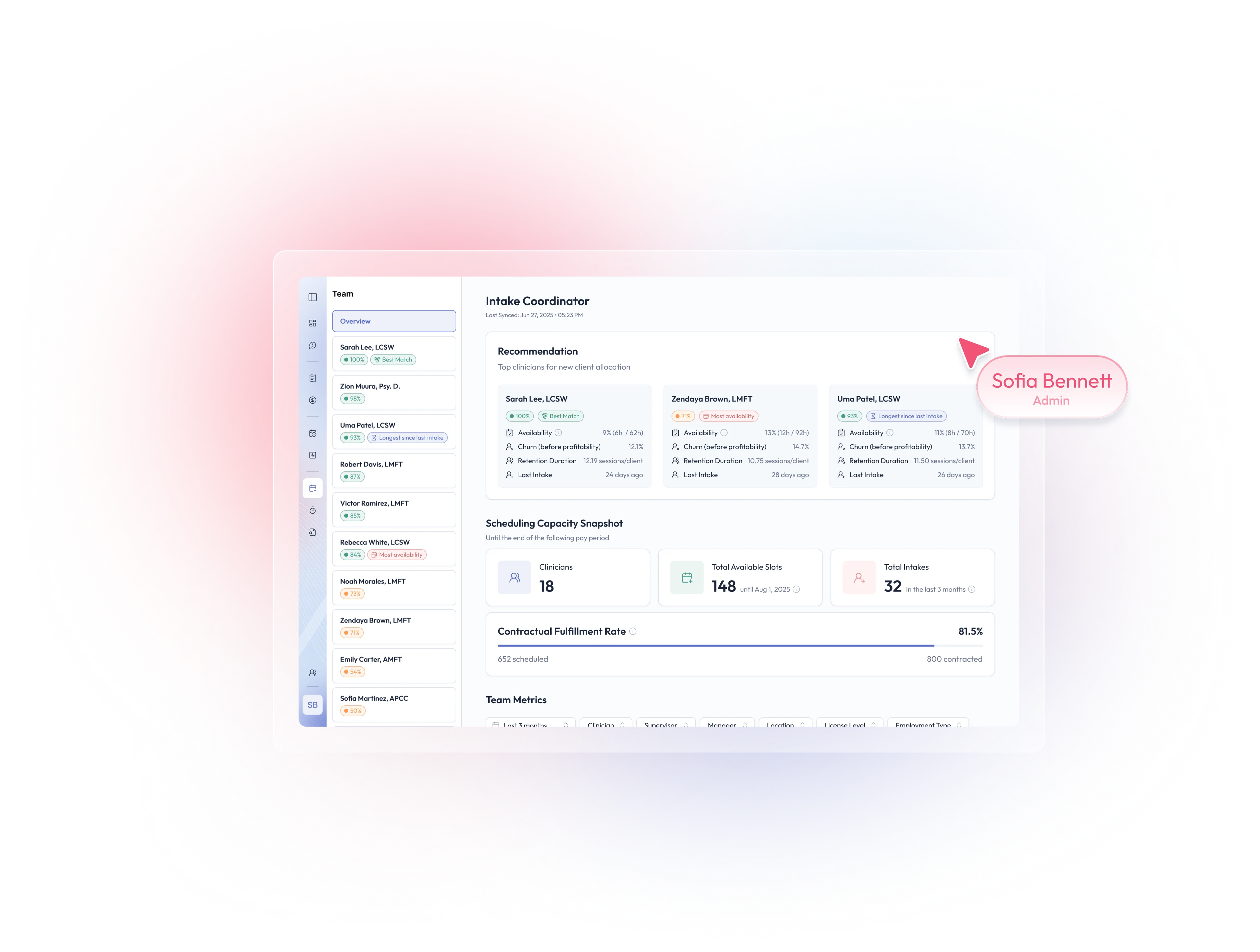Screen from the platform with staff management for administrators