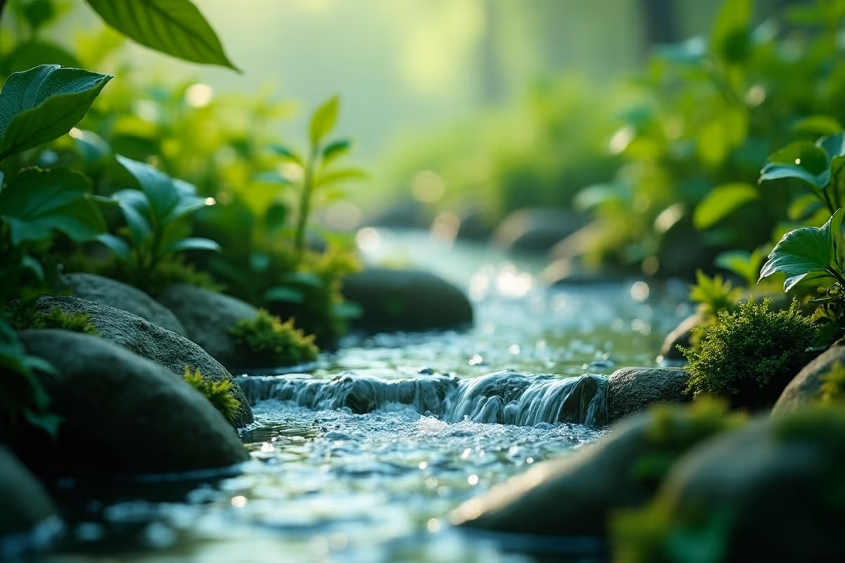 Fotografía de naturaleza, un río y espacios verdes
