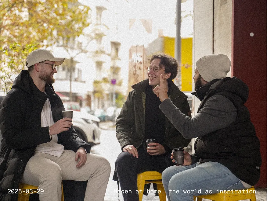 Three people having outdoor conversation