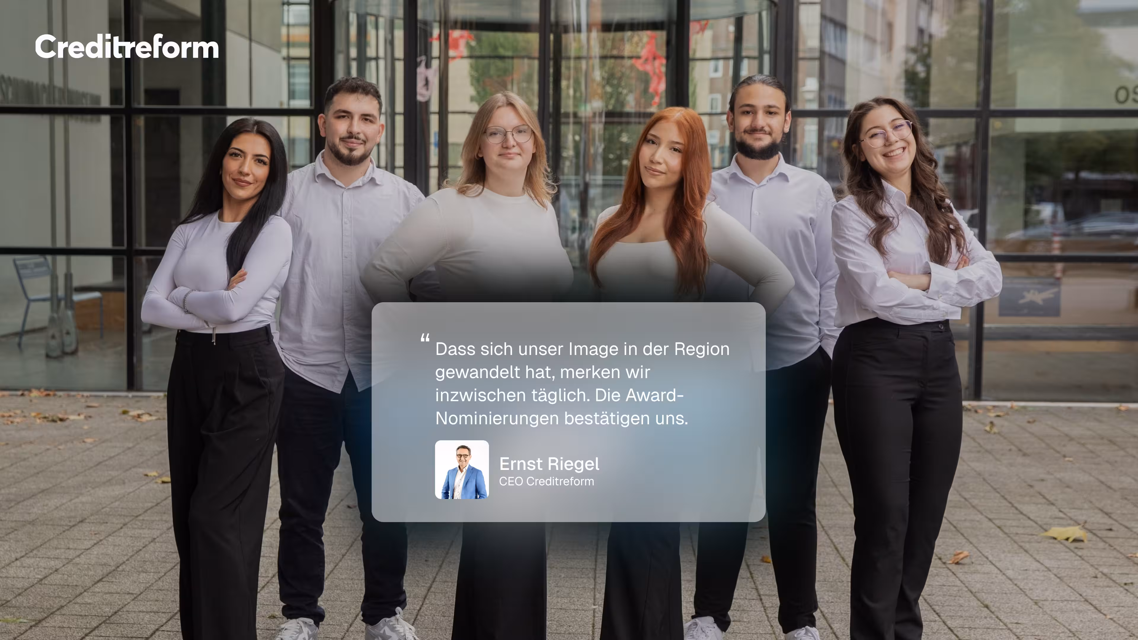 Eine Kundenstimme von Crediteform, die die EVP-Entwicklunsgarbeit der Employer Branding Agentur straling lobt.