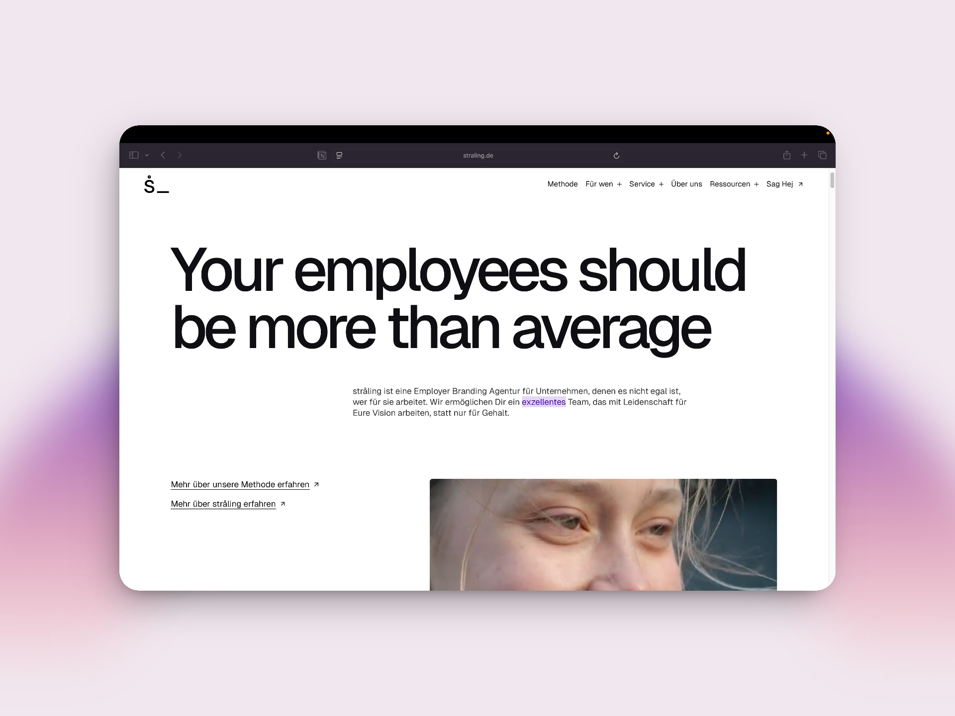 Ein Screenshot der Website der Employer Branding Agentur stråling – als Sieger des Employer Branding Agenturen Rankings