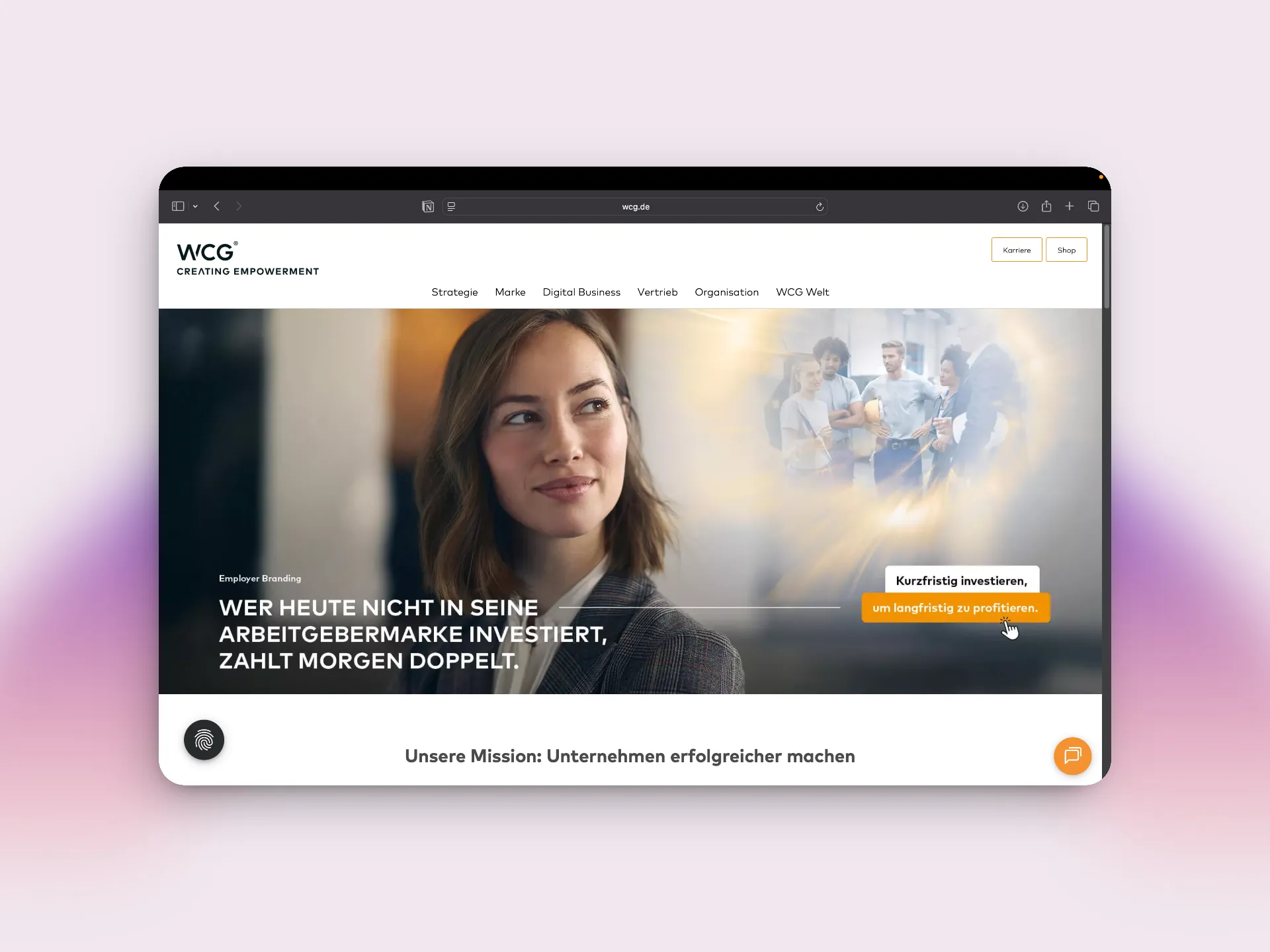 Ein Websitescreenshot der WCG