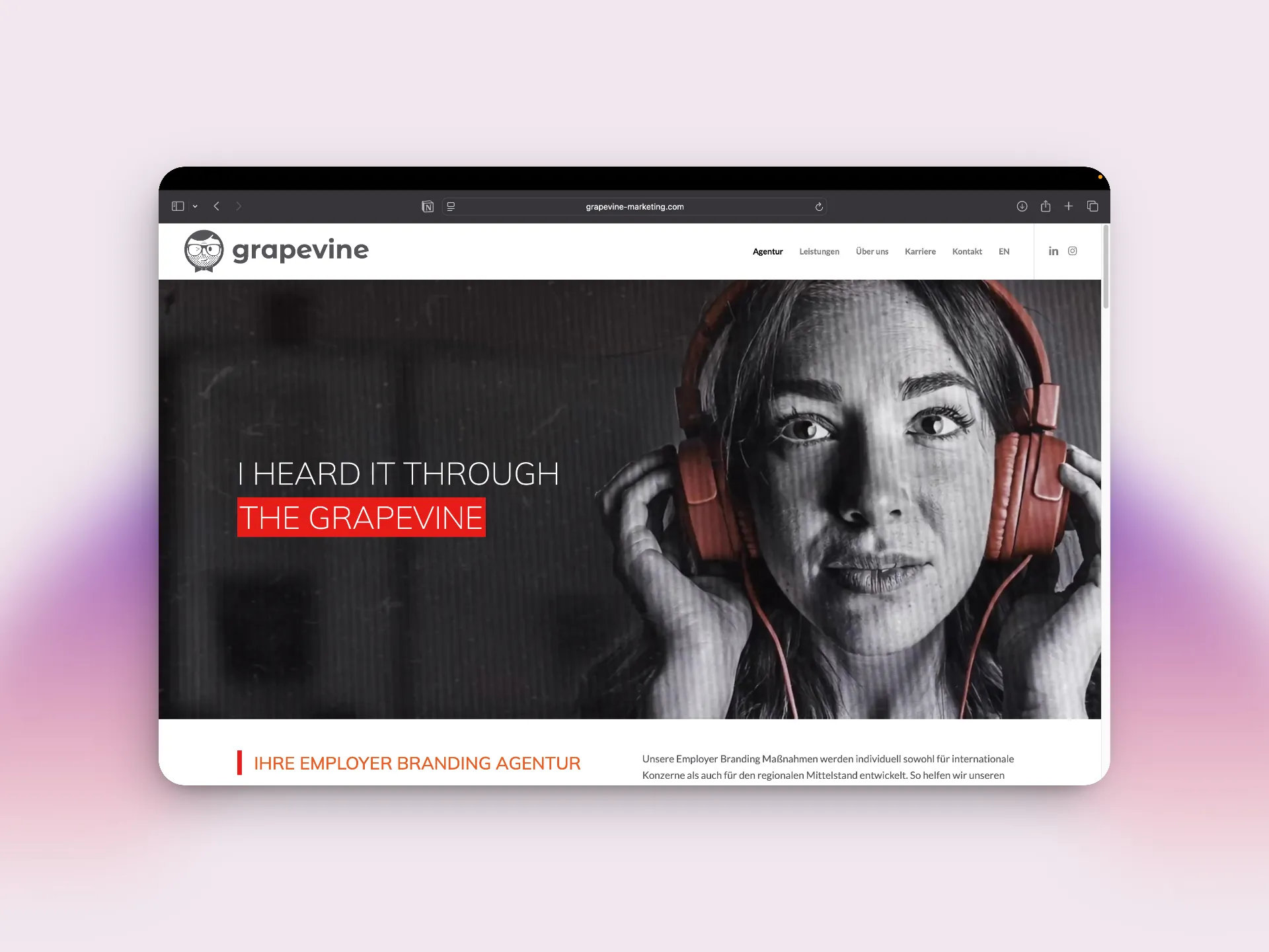 Ein Websitescreenshot der Agentur Grapevine Marketing