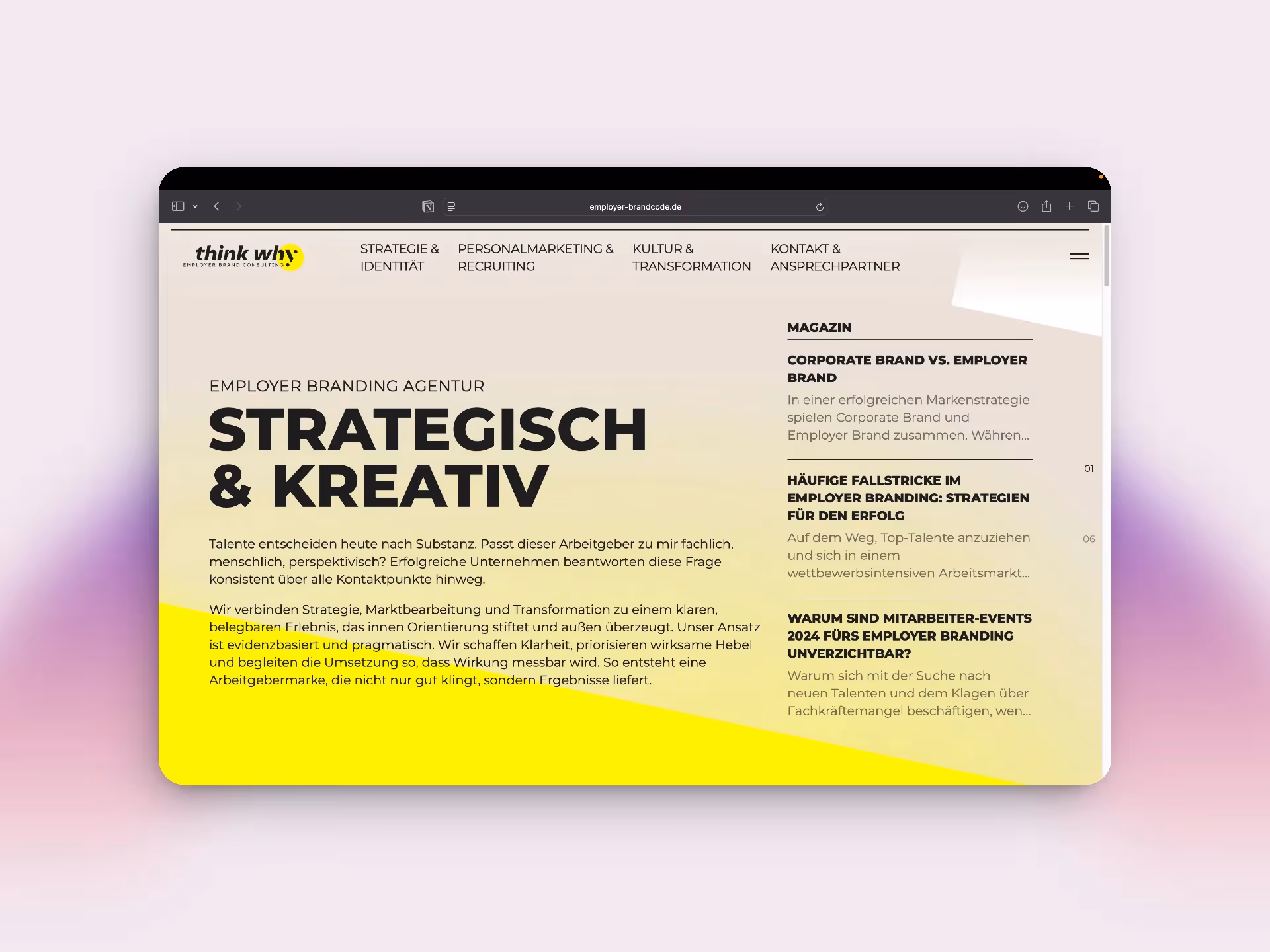 Ein Websitescreenshot der Agentur employer-brandcode