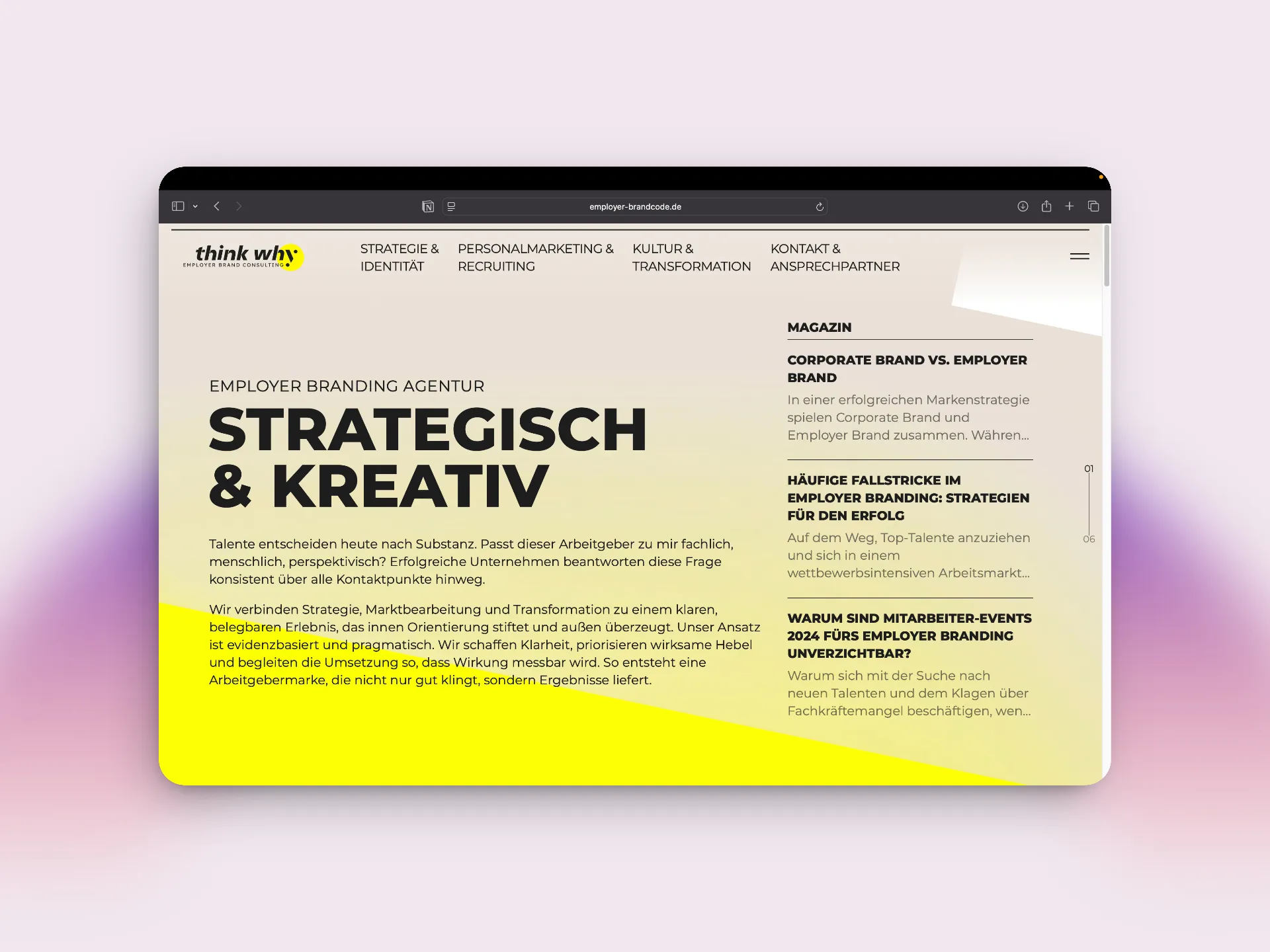 Ein Websitescreenshot der Agentur employer-brandcode