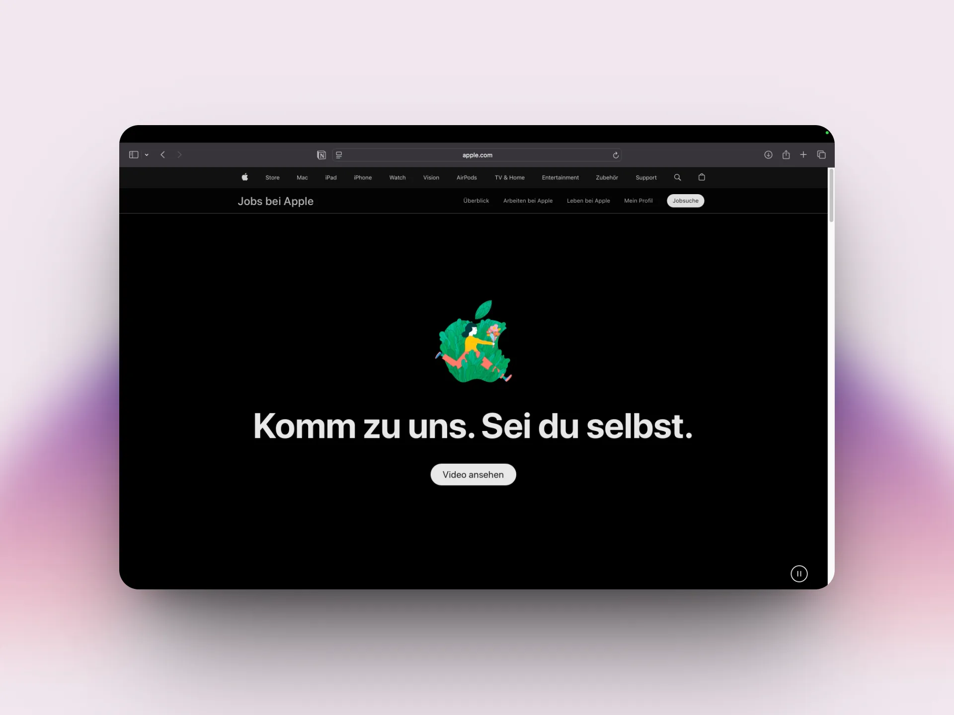 Ein Screenshot von der Karrierewebseite von Apple