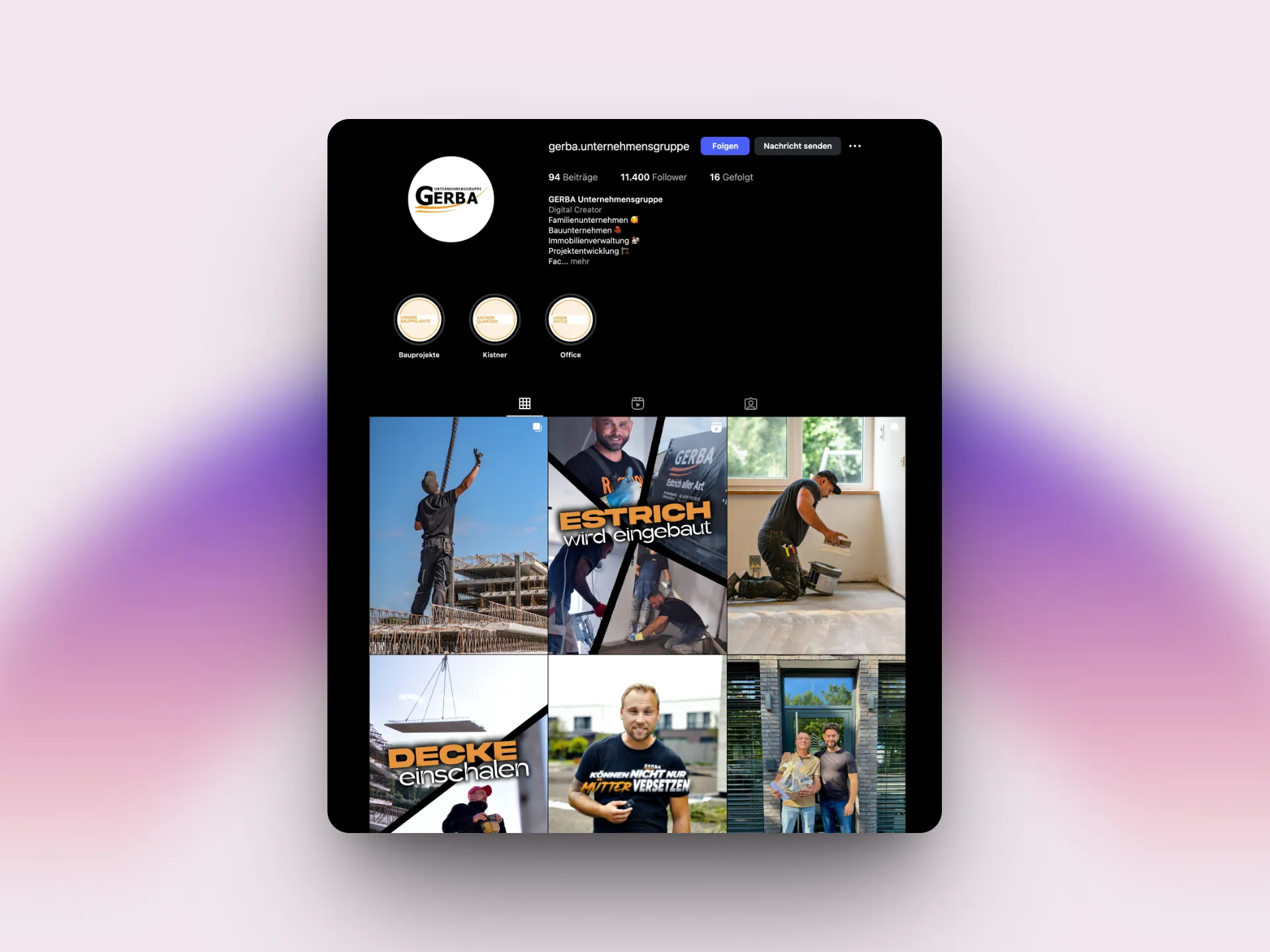 Screenshot vom Employer branding Beispiel gerba.unternehmensgruppe Instagram