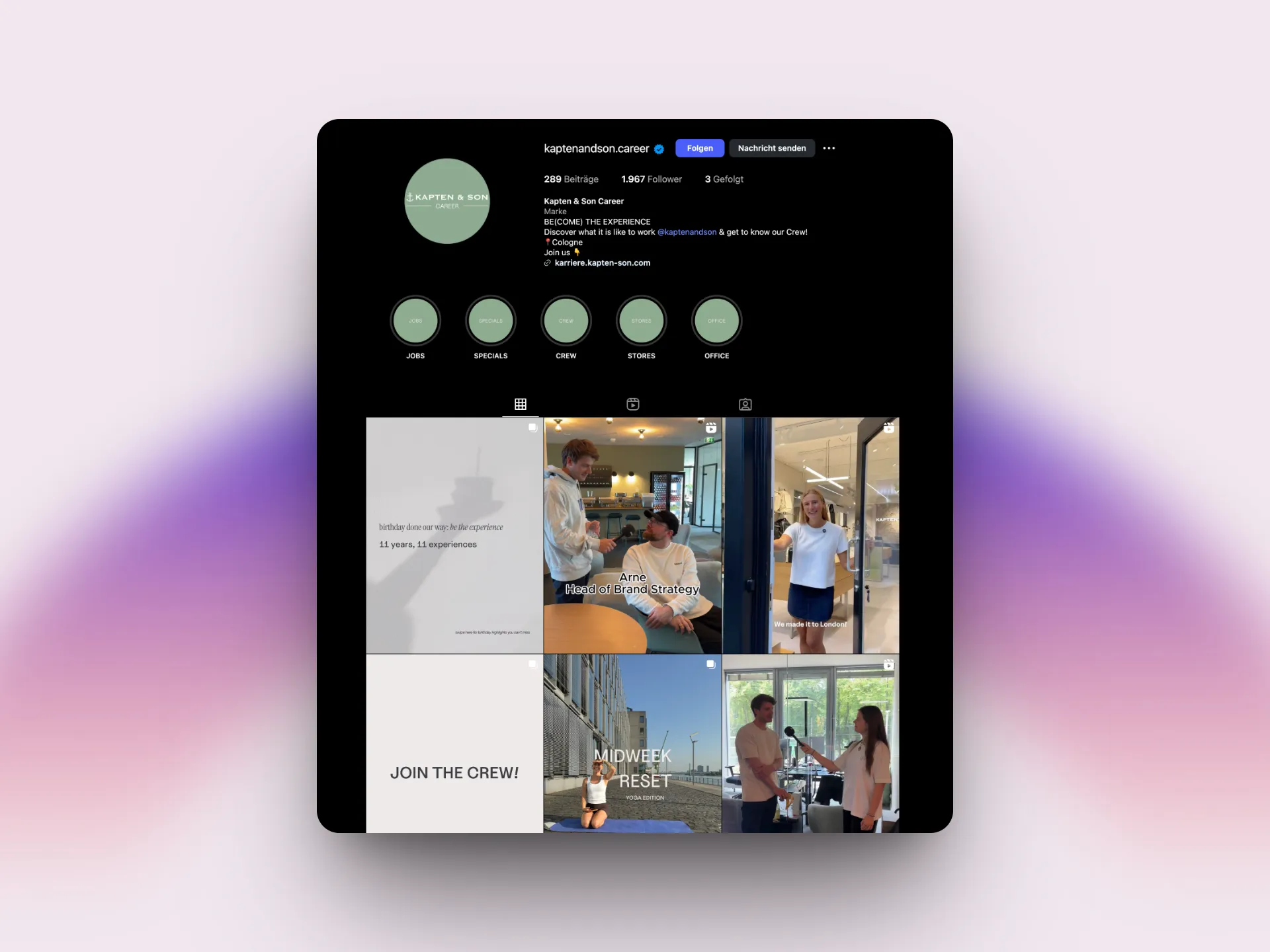 Ein Screenshot vom Kapten&Son Instagram Account als Employer Branding Beispiel
