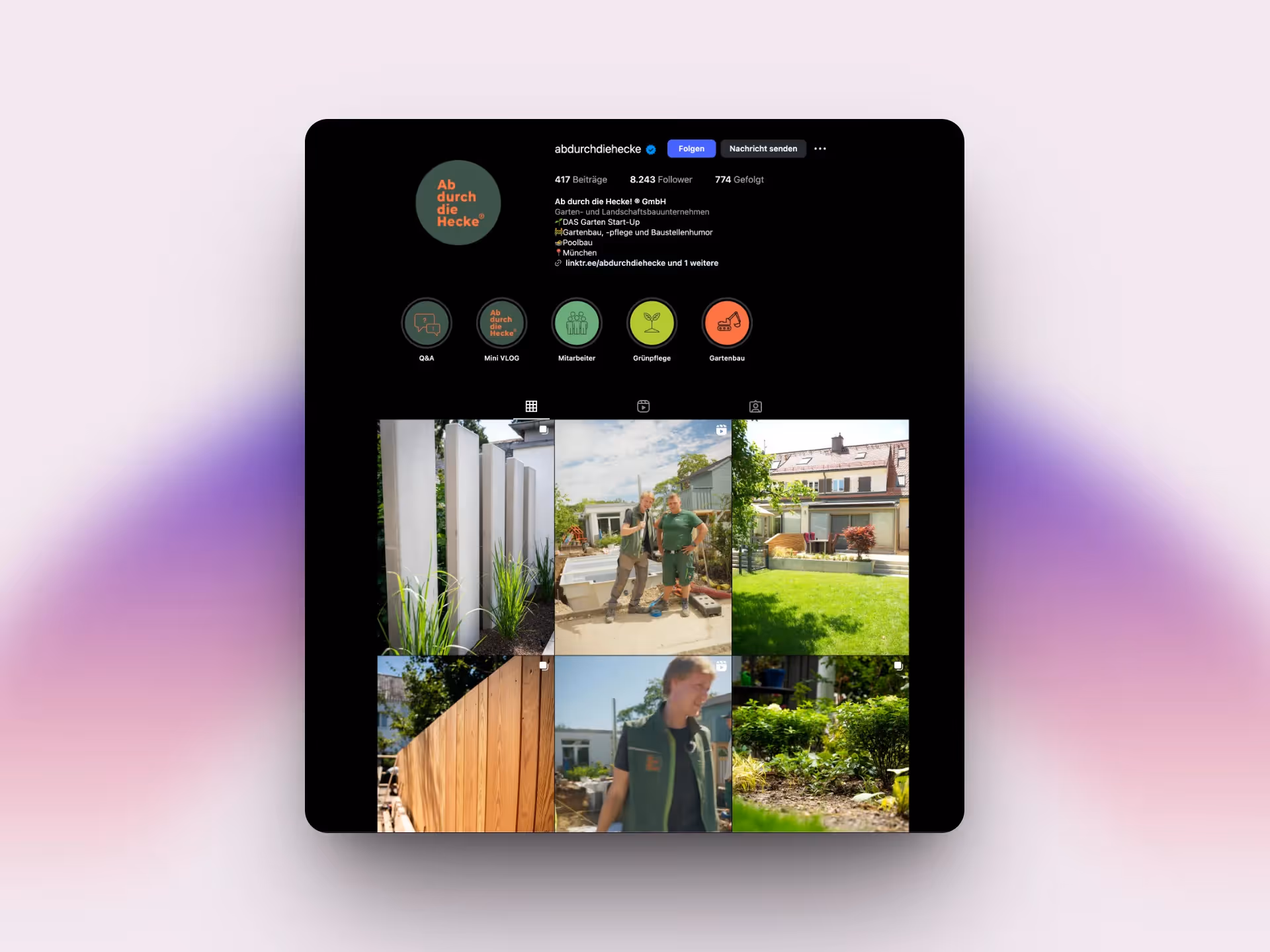 Ein Screenshot vom Ab Durch Die Hecke Instagram Kanal als Beispiel für gelungenes Employer branding auf Instagram