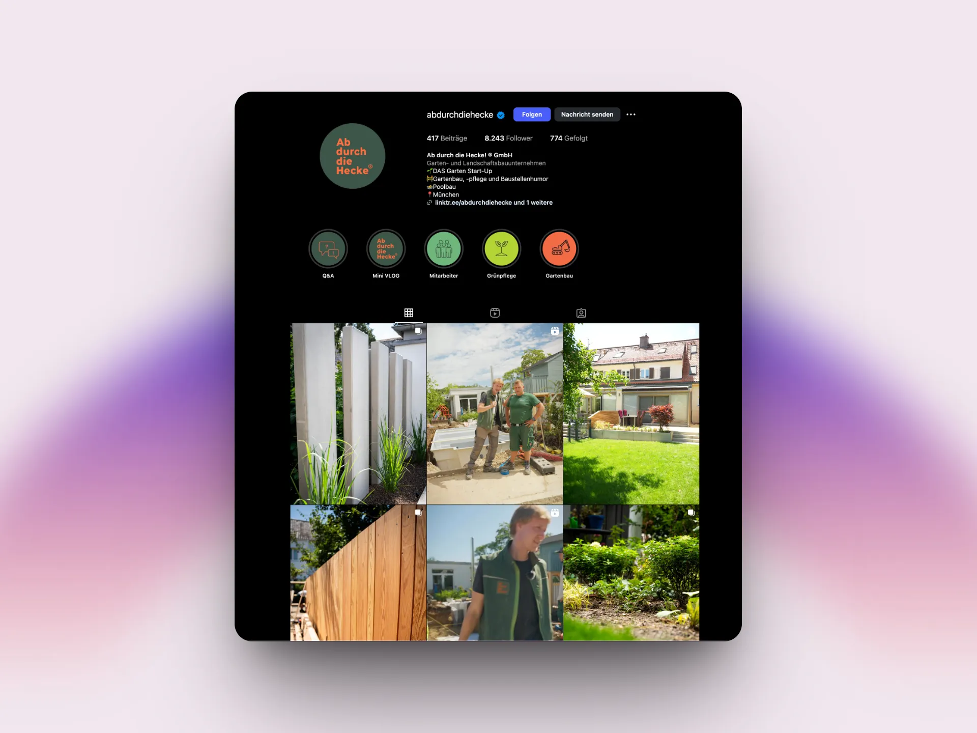 Ein Screenshot vom Ab Durch Die Hecke Instagram Kanal als Beispiel für gelungenes Employer branding auf Instagram