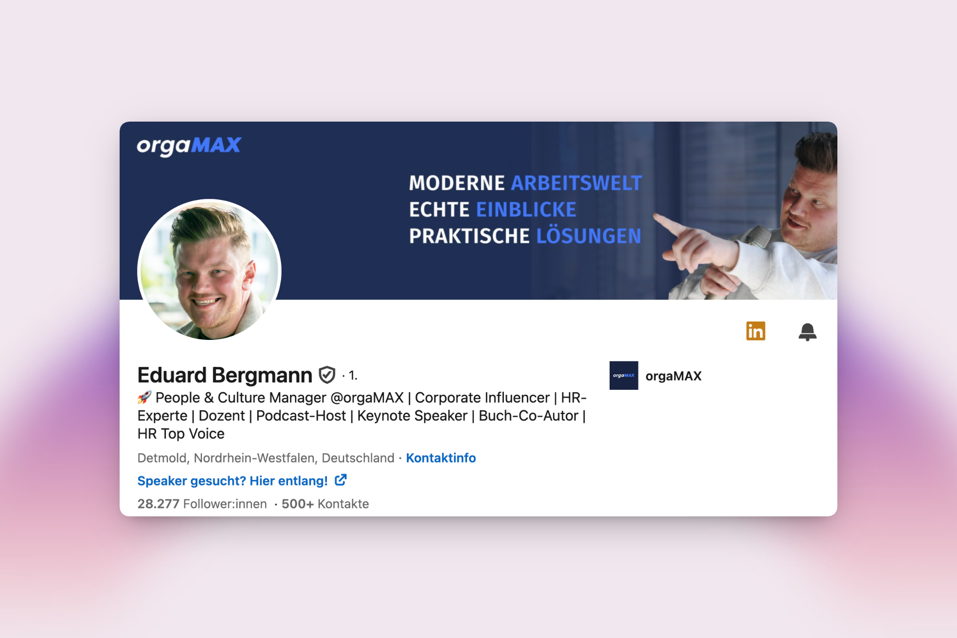 Foto von Eduard Bergmann, People & Culture Manager bei orgaMAX. Beispiel für Klartext und Haltung im HR-Influencing, vorgestellt im Blog der Employer Branding Agentur stråling.