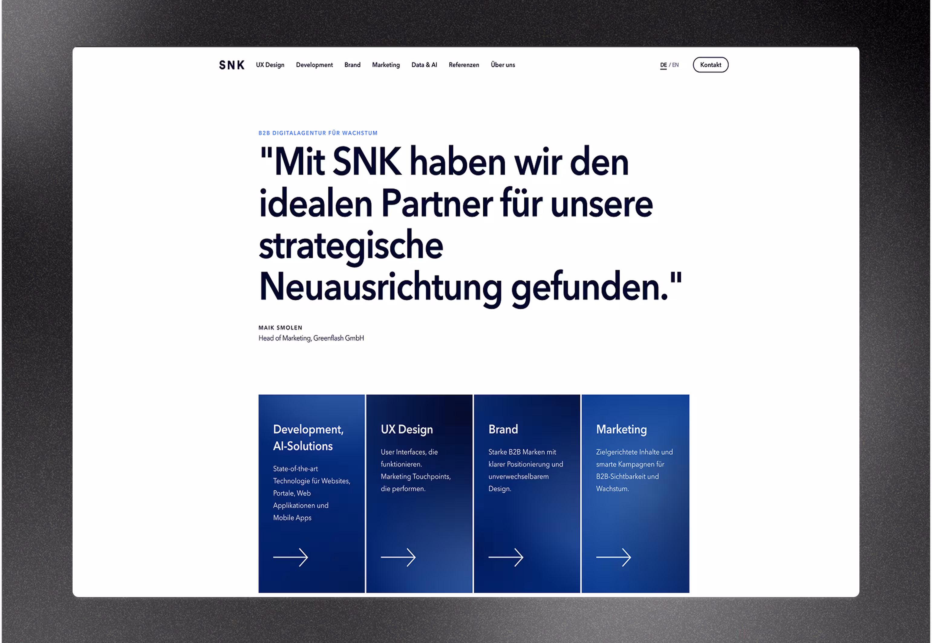 Ein Screenshot von der Webseite der Employer Branding Agentur SNK