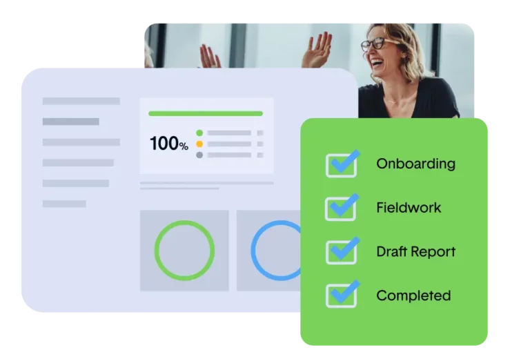 Infographic of a completed audit and evidence requests with a satisfied customer