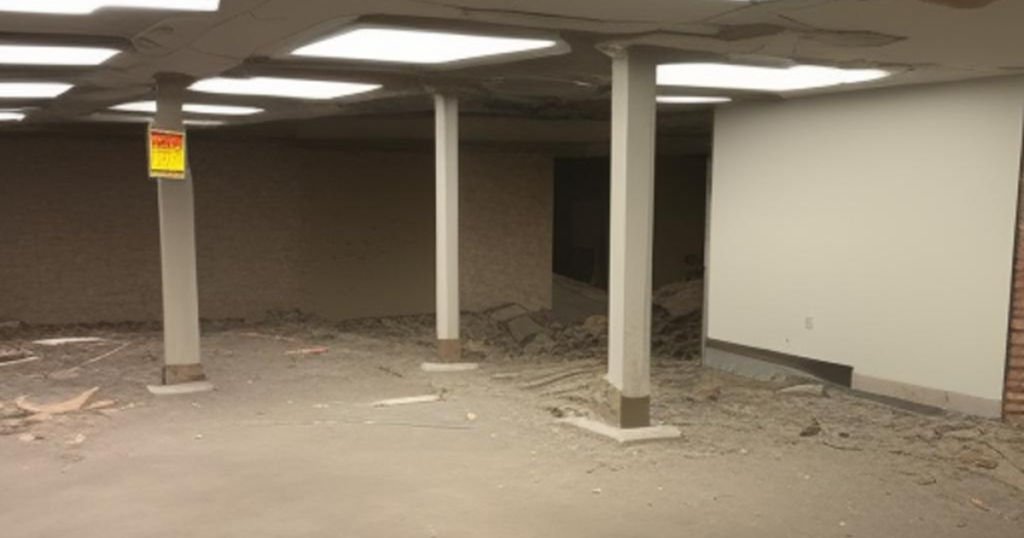Damaed basement of commercial building