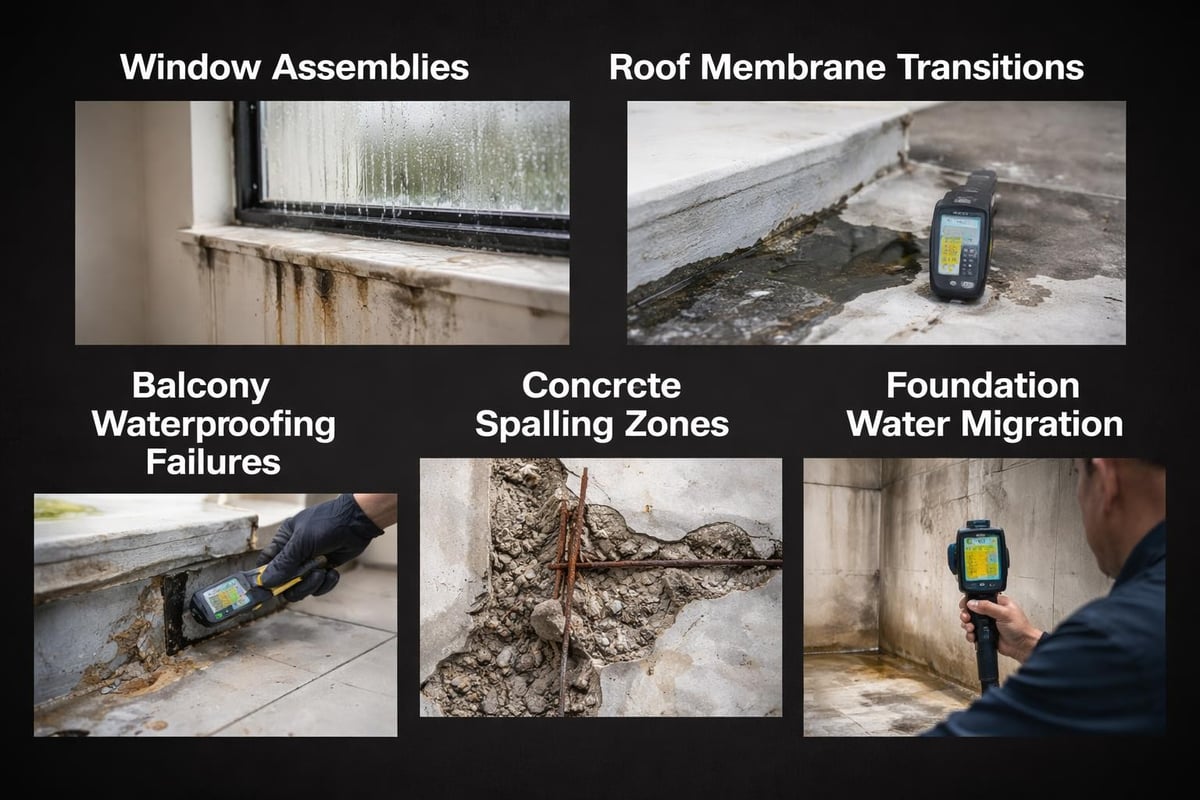 Building envelope water entry points