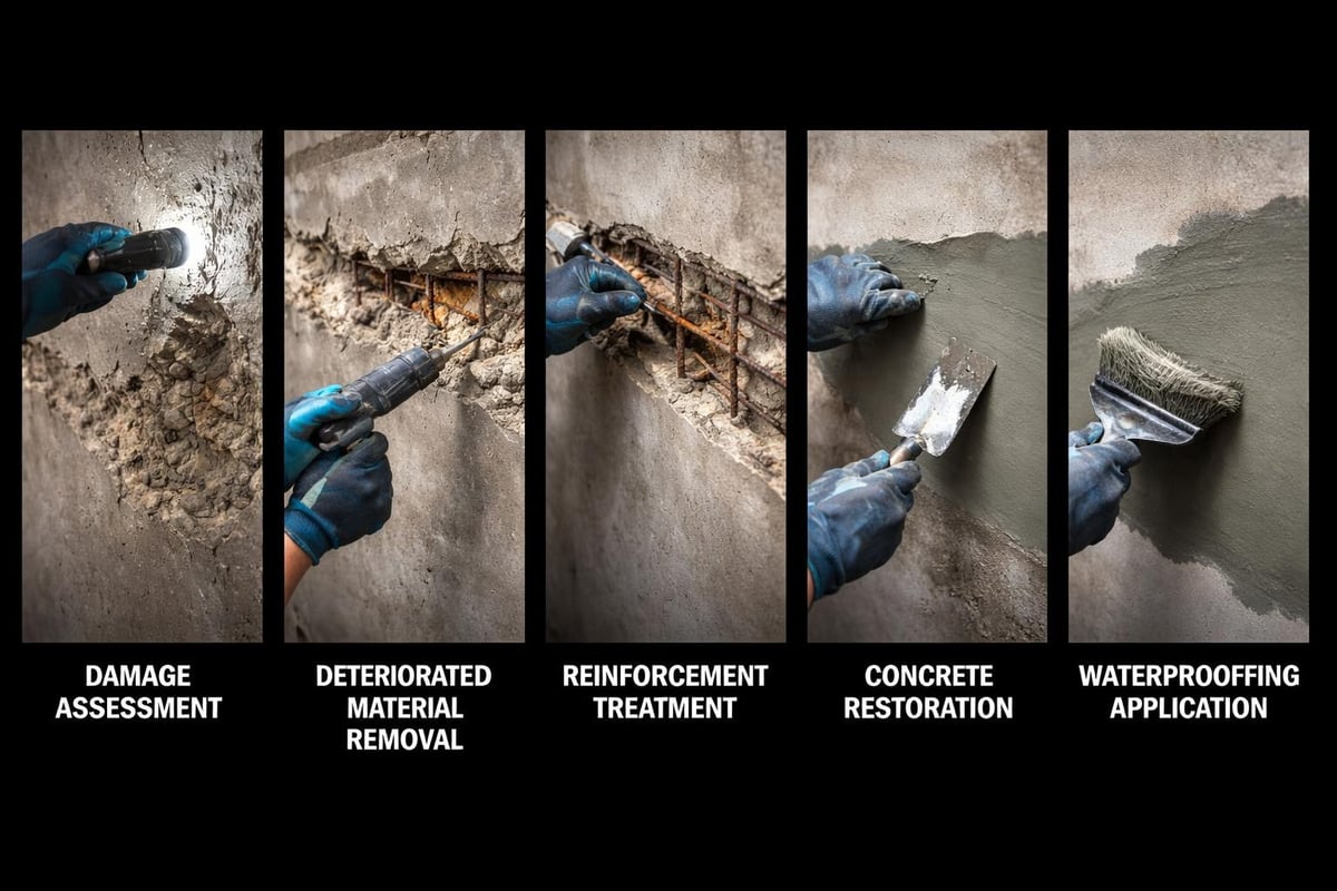 Concrete water damage repair process