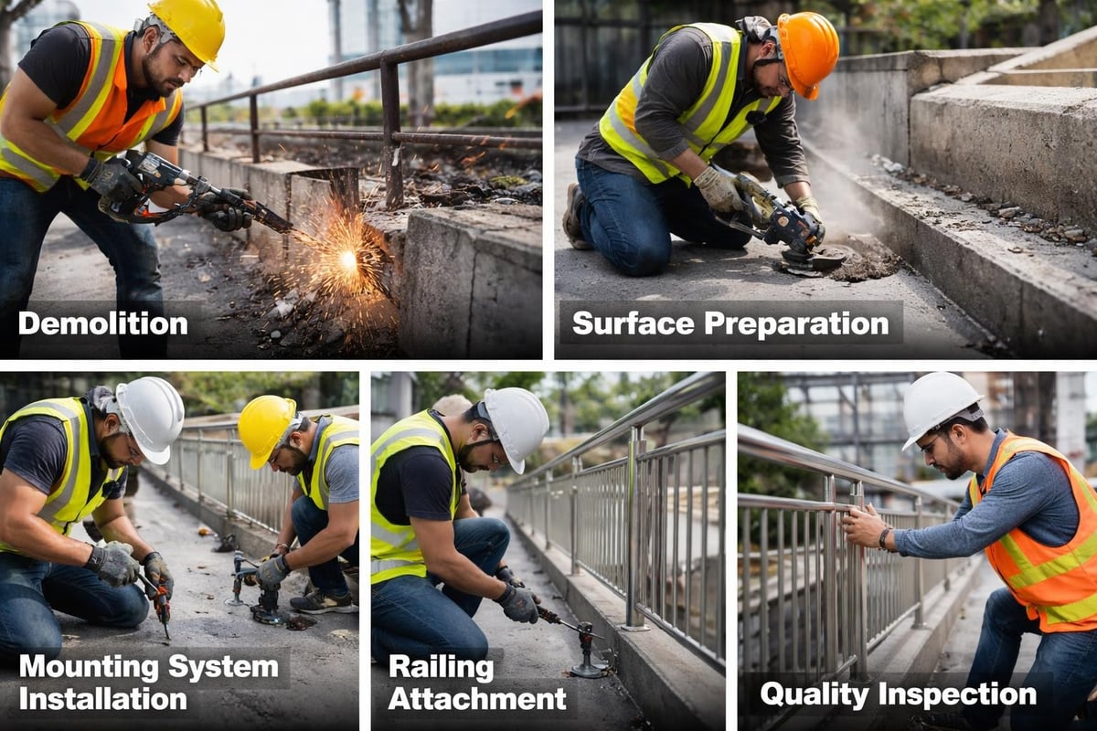 Balcony railing installation sequence