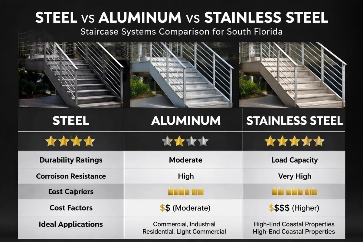 Metal staircase material comparison