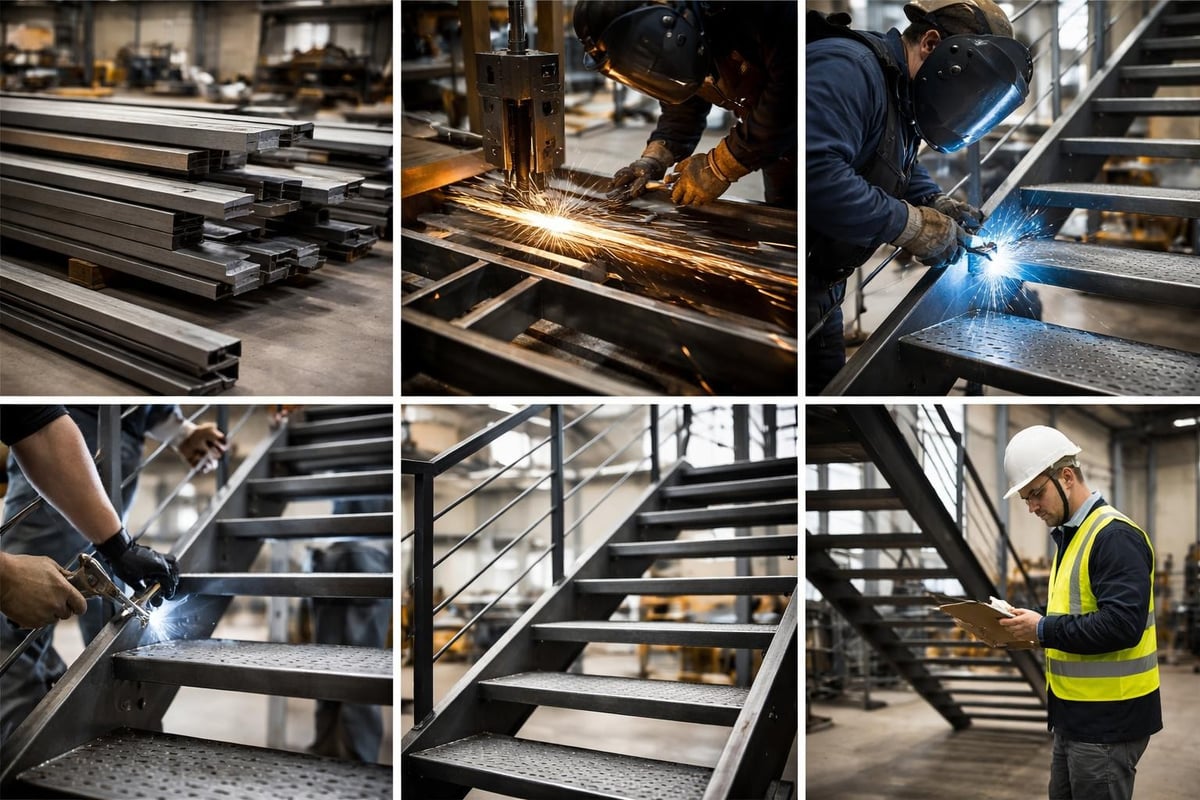 Metal stair fabrication sequence