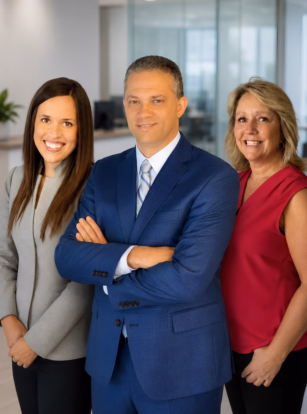 Office photo of Lee Boyer, Elizabeth Riddle, and Michelle Hammond. AOG Group | Allstate