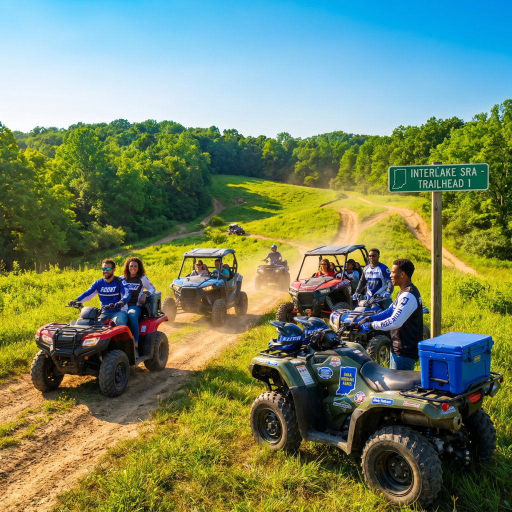 Diverse riders on ATVs in Indiana's lush trails, showcasing summer adventure and vibrant local culture | AOG Group: Allstate