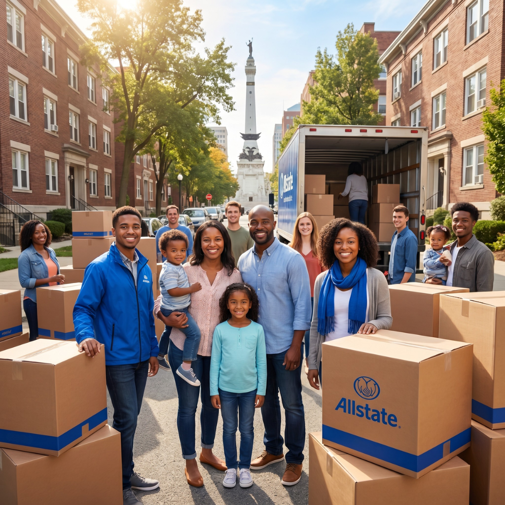 Friendly diverse group in Indianapolis with moving boxes, highlighting the need for renters insurance during moving season | AOG Group: Allstate