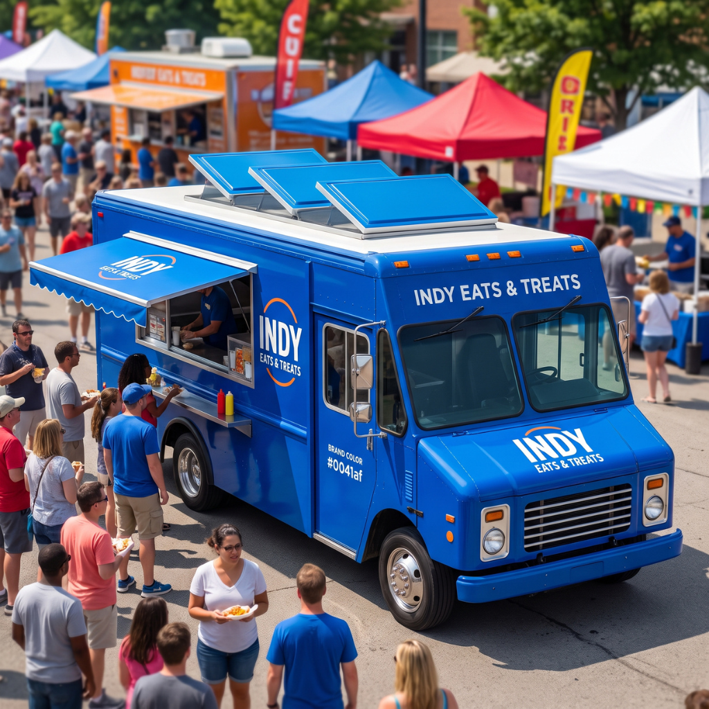 Vibrant food truck at Indiana festival with customers, showcasing lively community atmosphere | AOG Group: Allstate