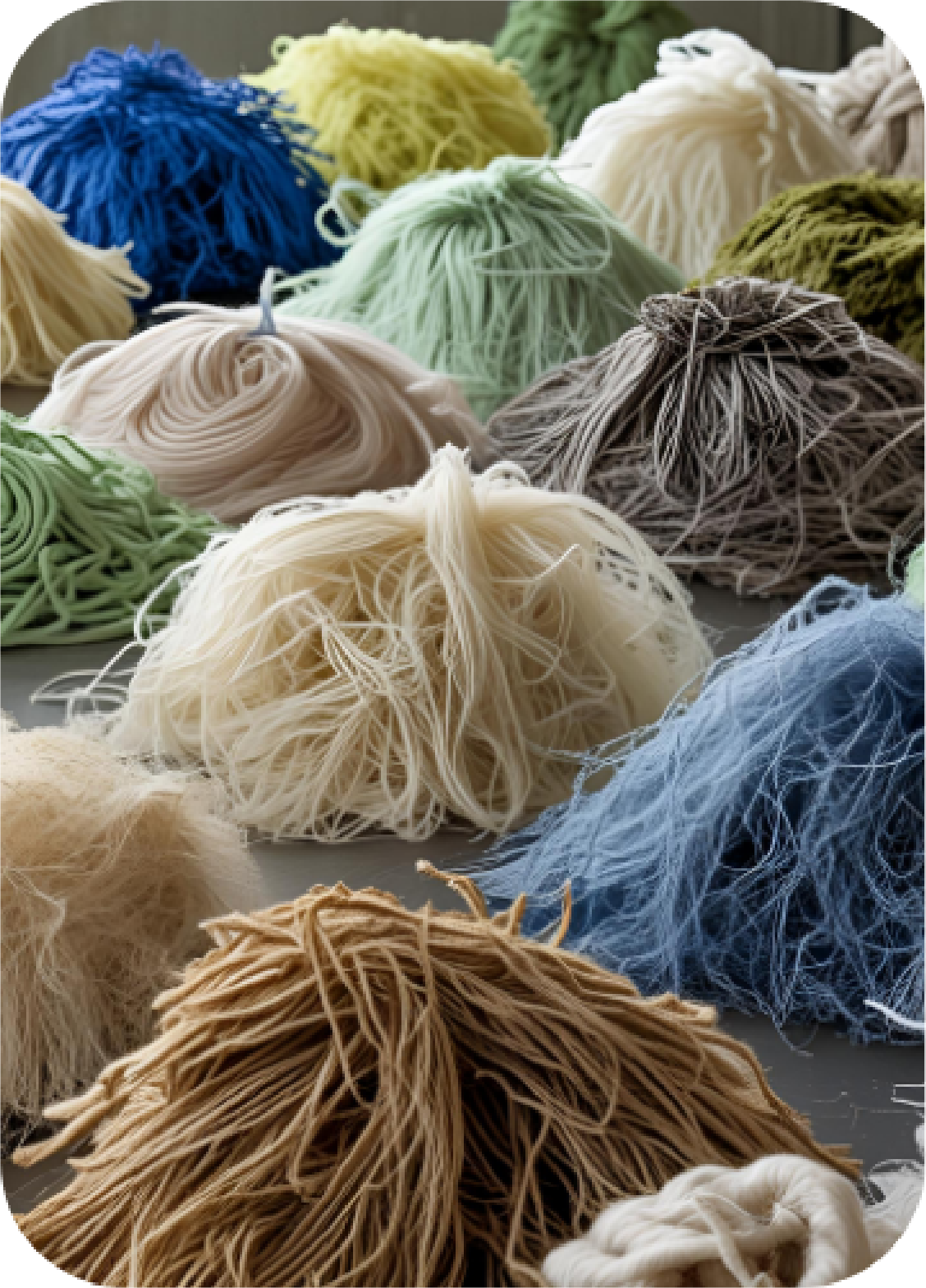 An image showing the different colours of fibre created from the process