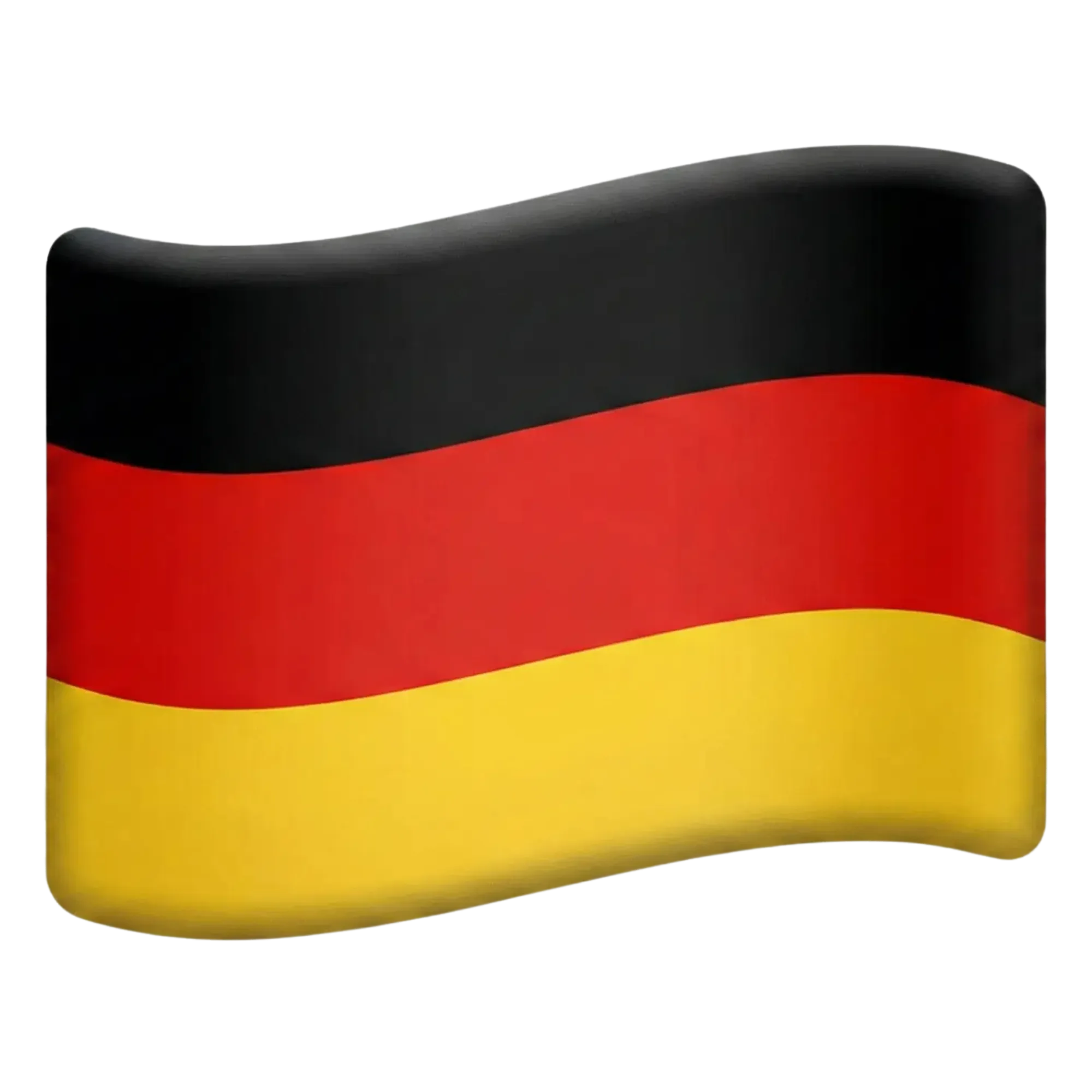 Die wehende Flagge Deutschlands mit schwarzen, roten und goldenen horizontalen Streifen.