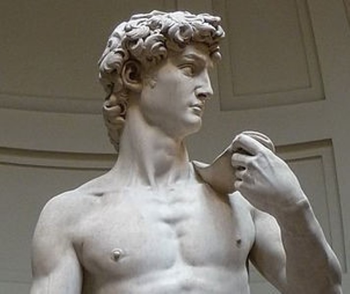 Ein Foto mit Brust und Kopf der berühmten David-Statue in Florenz