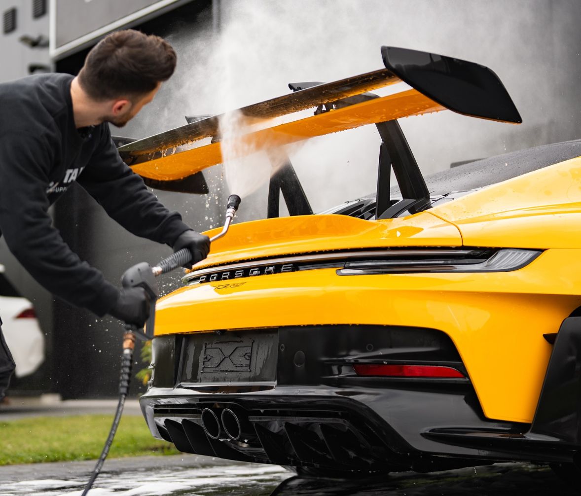 A porsche getting an exterior detail