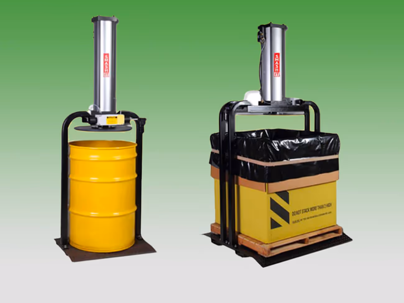 Smash recycling program showing glass waste collection and processing equipment