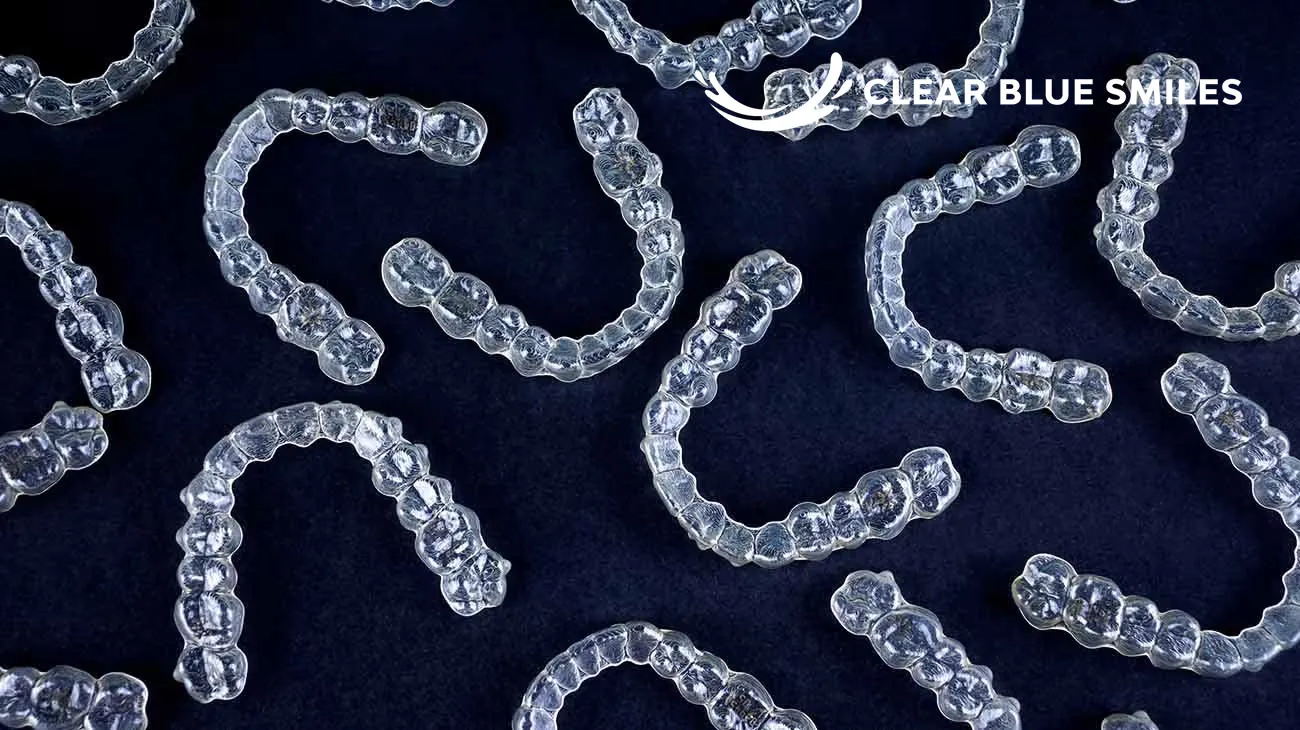 Clear Blue Smiles dental aligners, which are recyclable through a specialized TerraCycle program.