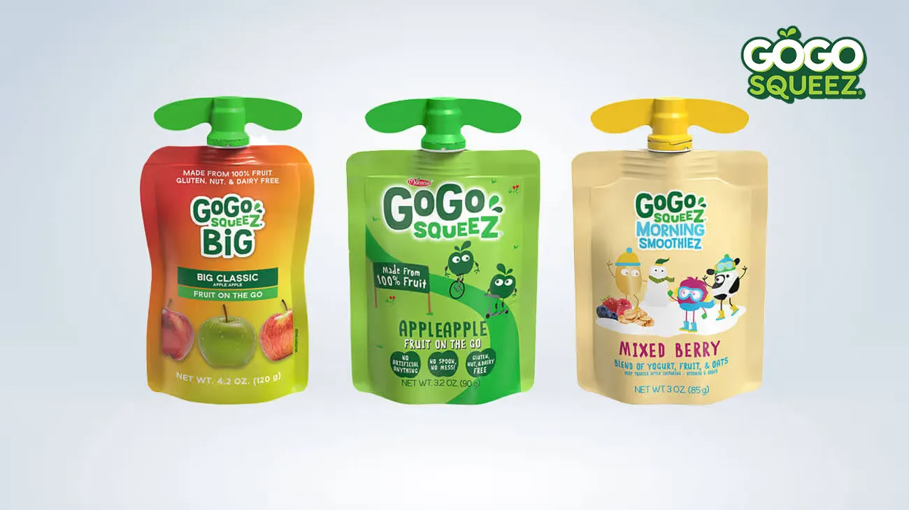 GoGo squeeZ applesauce pouches, which can be recycled through a specialized TerraCycle program.