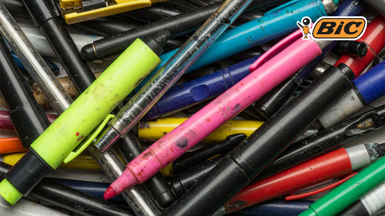 Used BIC pens and other stationery, which can be collected and recycled through a dedicated TerraCycle program.