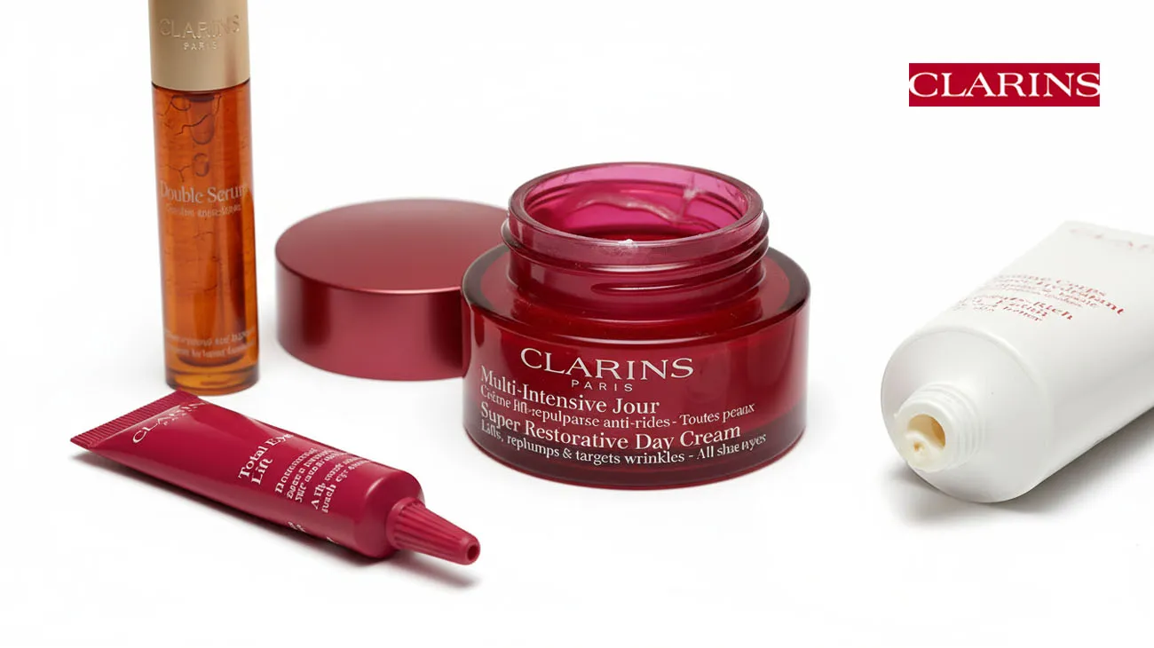 Clarins beauty products, which can be recycled through TerraCycle's luxury beauty recycling programs.