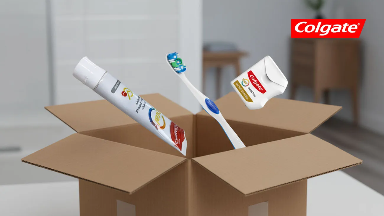 Used Colgate oral care products, such as toothbrushes and toothpaste tubes, collected for recycling.