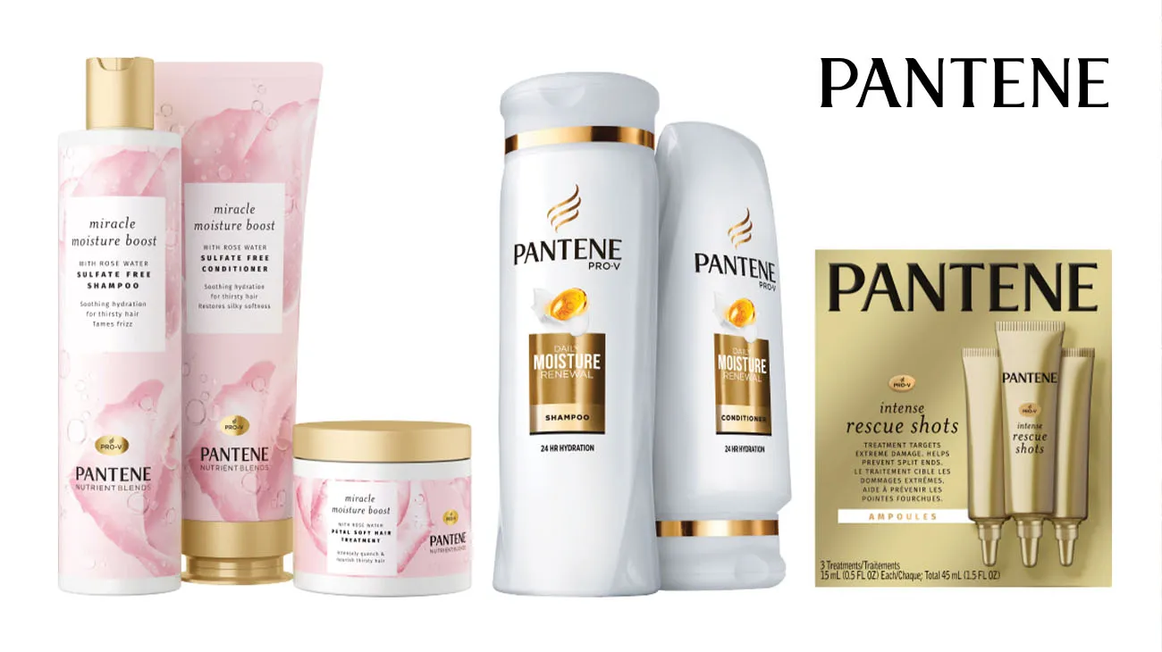 Empty Pantene hair care bottles, which can be recycled through TerraCycle's beauty packaging program.